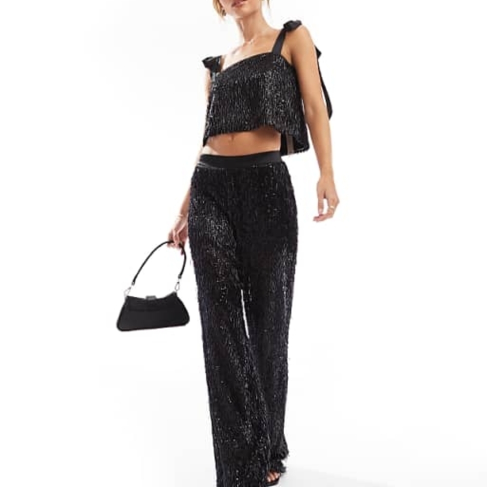ASOS Black Wide Leg Pants with Glamorous Sparkle